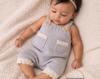 Baby Girl Knit Romper, Coming Home Outfit, Baby Girl Lace Romper, Newborn Photo Outfit, Vintage Baby Girl Shower Gift, preemie girl clothes