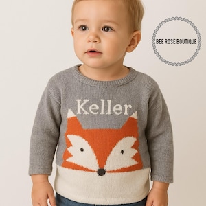 Custom fox baby name sweater| Knitted baby clothes| custom knit baby| fox take home outfit| monogrammed baby clothes |embroidered sweatshirt