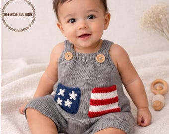 Pelele de punto patriótico para bebé, mi primer conjunto para el 4 de julio, ropa de bebé con la bandera estadounidense, ropa de bebé de punto, conjunto para el Día de la Independencia