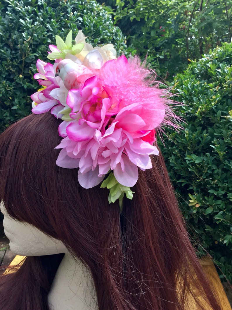 Beautiful Pink and Lime Green Artificial Flower Headband With Etsy