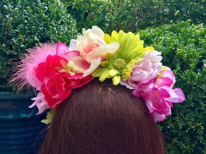 Beautiful Pink and Lime Green Artificial Flower Headband With Etsy
