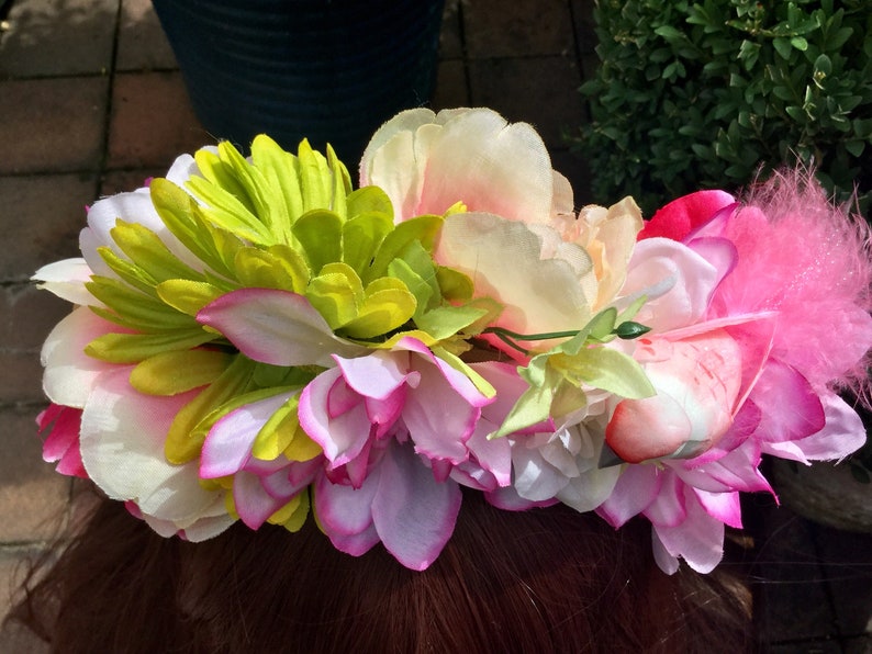 Beautiful Pink and Lime Green Artificial Flower Headband With Etsy