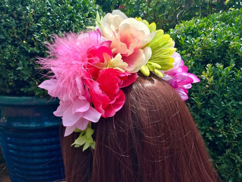 Beautiful Pink and Lime Green Artificial Flower Headband With Etsy