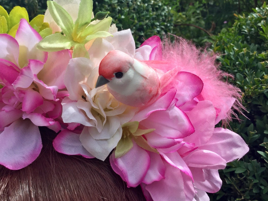 Beautiful Pink and Lime Green Artificial Flower Headband With Etsy
