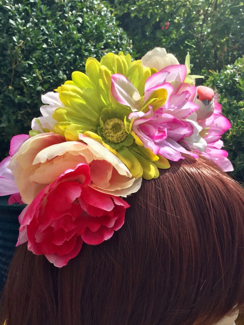 Beautiful Pink and Lime Green Artificial Flower Headband With Etsy