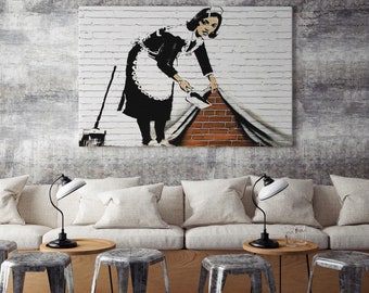 Peinture sur toile - Banksy maid street art murale