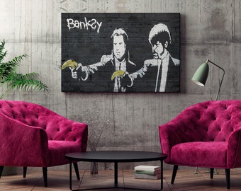 Peinture sur toile - banksy pulp fiction film street art murale