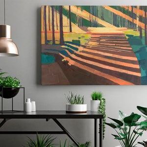 Canvas print landscape scenery shadow forest colorful abstract trees image 1