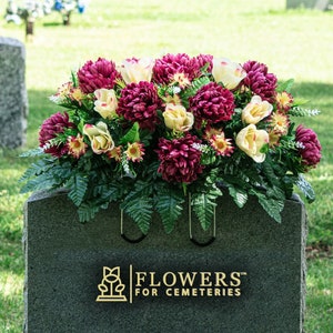 Plum Mums and Cream Pink Roses Artificial Cemetery Saddle - Silla de montar de lápida de verano (SD2541)