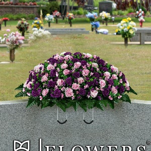 Spring Mum Cemetery Saddle - Pink and Purple Mum Arrangement for Headstone - Artificial Mothers Day Cemetery Flowers (SD2831)