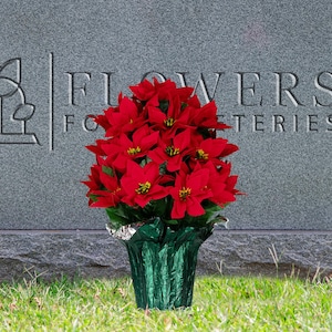 Artificial Red Poinsettia Arrangement in a Weighted Flower Pot for Outdoor or Indoor Use