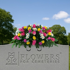 Pink and Yellow Wildflower Cemetery Saddle - Artificial Spring Headstone Saddle