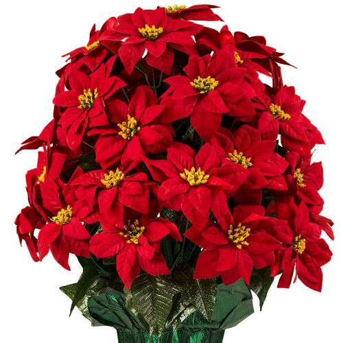 Red Poinsettia Potted Silk Arrangementcemetery Flowerssilk Etsy