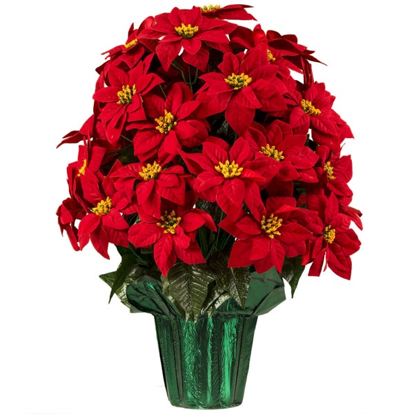 Large Red Poinsettia Potted Silk Arrangement  - Cemetery Flowers - Home Decor - Silk Flower Arrangement  (LP1916)