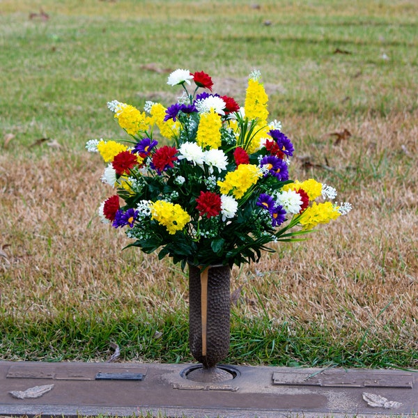 Flores de cementerio de mezcla de flores silvestres amarillas, rojas y moradas para jarrón - Flores artificiales para cementerio (MD2321)