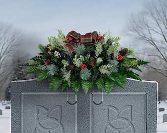 Evergreen Christmas Tree Cemetery Saddle for Headstone