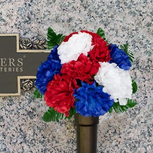 Red White and Blue Carnation Mausoleum Cemetery Arrangement for Vase - Cemetery Flowers for Mausoleum Vase - Patriotic Crypt Flowers