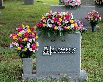 Summer Wildflower Cemetery Saddle - Pink and Yellow Wildflowers - Mothers Day Cemetery Flower Set