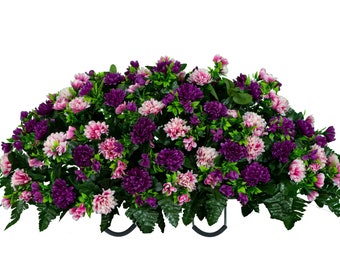 Spring Mum Cemetery Saddle - Pink and Purple Mum Arrangement for Headstone - Artificial Mothers Day Cemetery Flowers (SD2831)