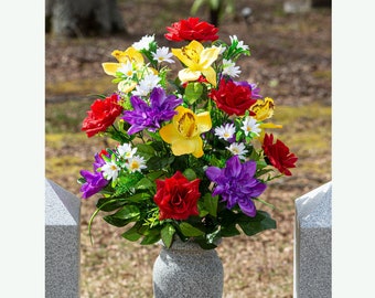 Summer Red, Yellow, Purple Mix Cemetery Flowers for Vase - Artificial  Flowers for Cemetery (MD2360)