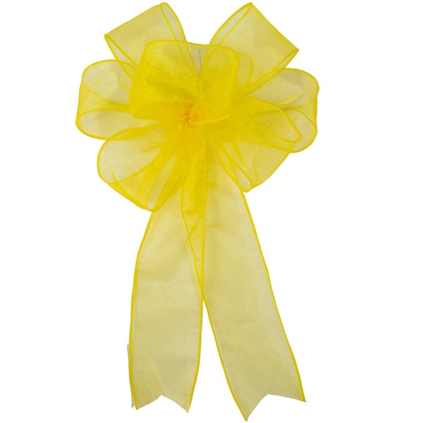 Yellow Hand Tied Sheer Bow - Wreath Bow - Bow for Flower Arrangement (AC2483)