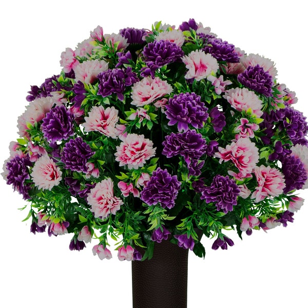 Pink and Purple Garden Mums Cemetery Flowers For Vase -  Artificial Flowers for Cemetery Vase (MD2846)