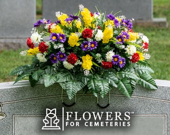 Red Yellow Purple Wildflower Cemetery Saddle - Fathers Day Cemetery Flower Arrangement - Artificial Wildflower Cemetery Arrangement (SD2373)