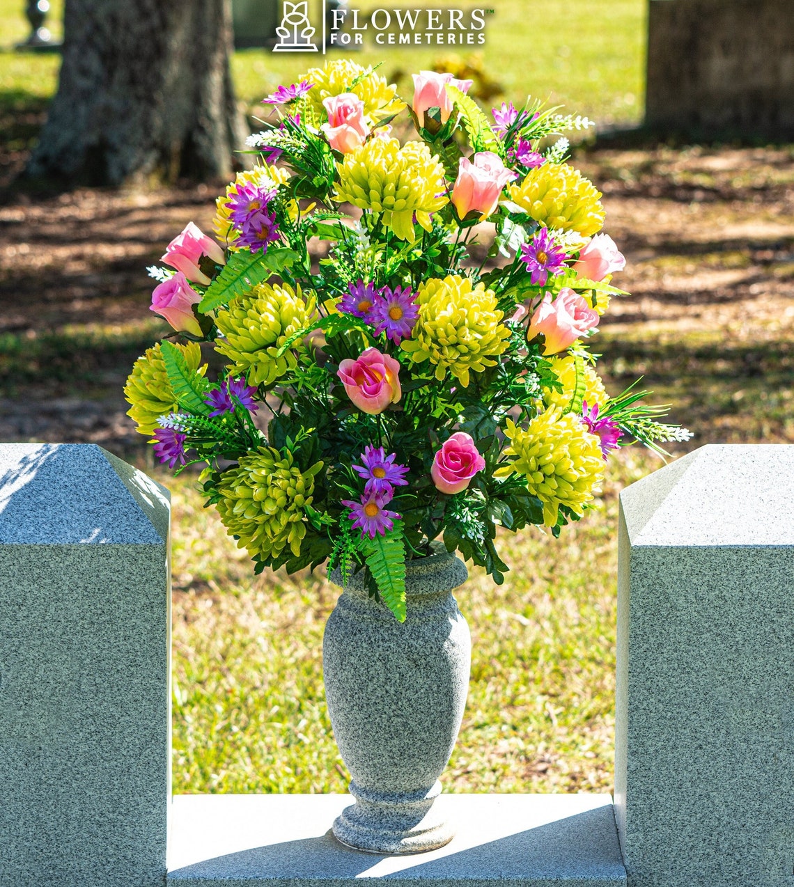 Lime Mum and Pink Rose Cemetery Flower for Vase Mothers Day Etsy