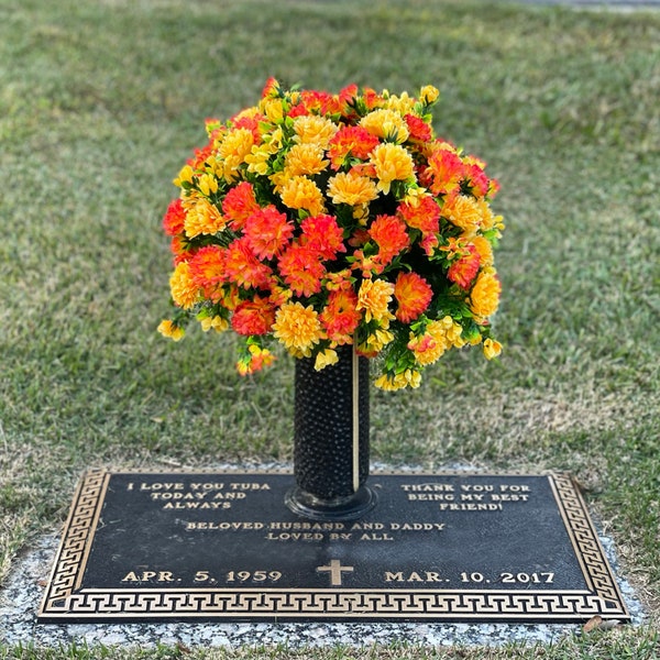 Sunset Orange Garden Mums Cemetery Flower Arrangement For Vase -  Artificial Flowers for Cemetery Vase (MD2844)