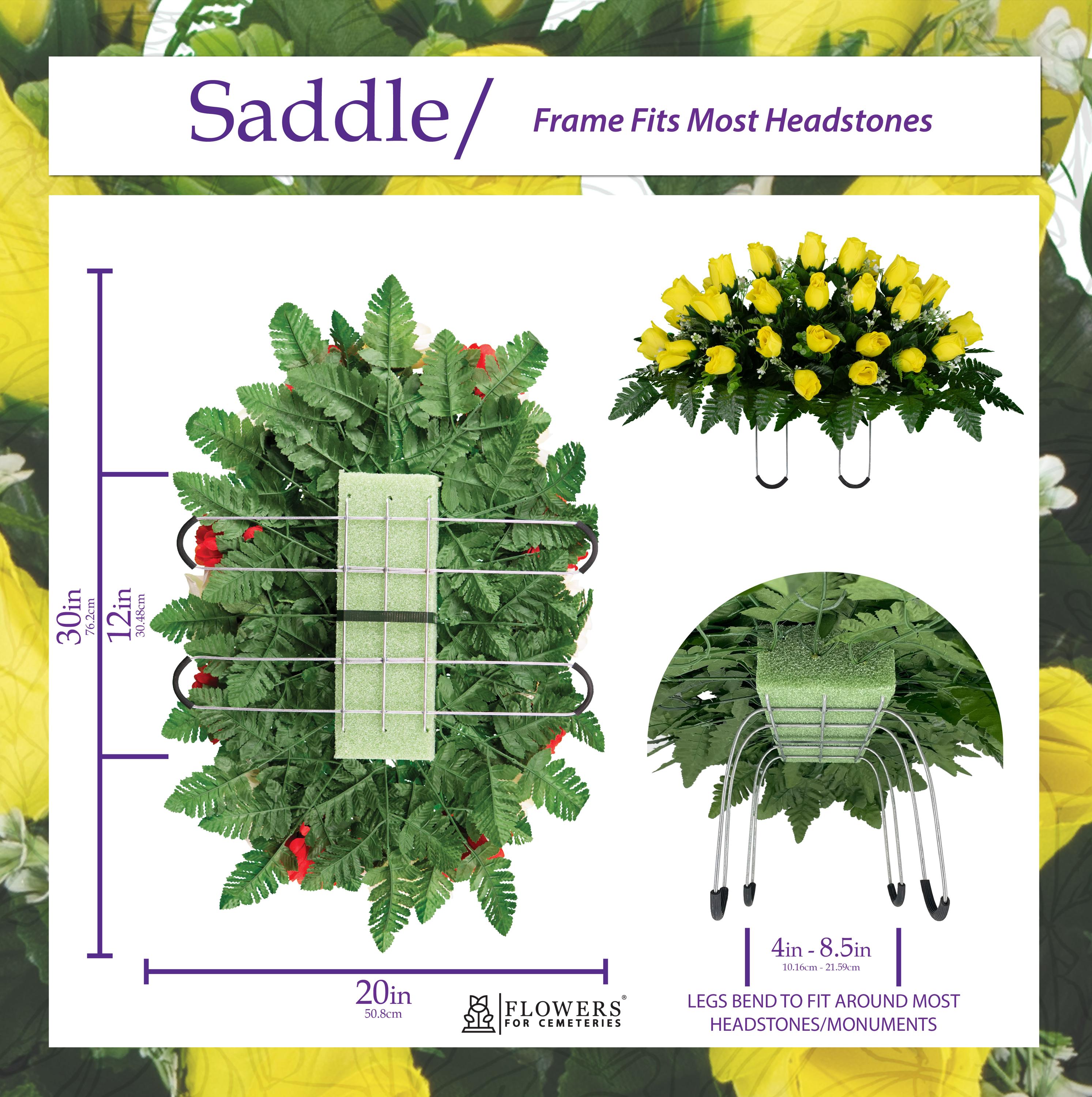 Yellow Rose Bud Cemetery Saddle and Flower Arrangement Set