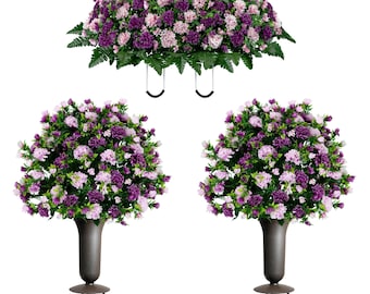 Pink and Purple Mum Cemetery Flowers: Saddle and Arrangements with Vases Included