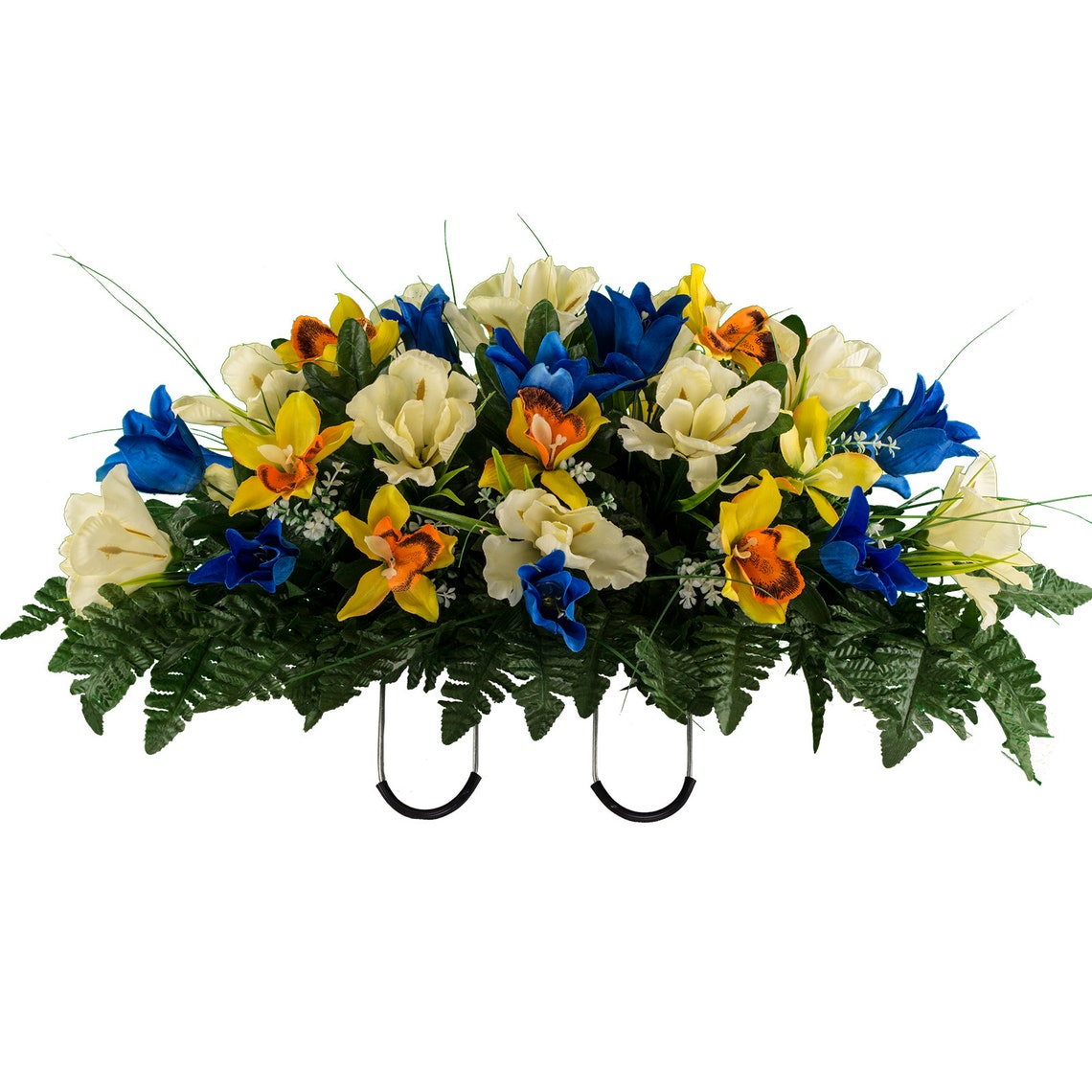 Blue and Yellow Cemetery Saddle and Flower Arrangement Set Etsy