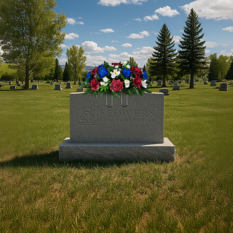 Red White and Blue Artificial Cemetery Saddle for Headstone - Patriotic ...