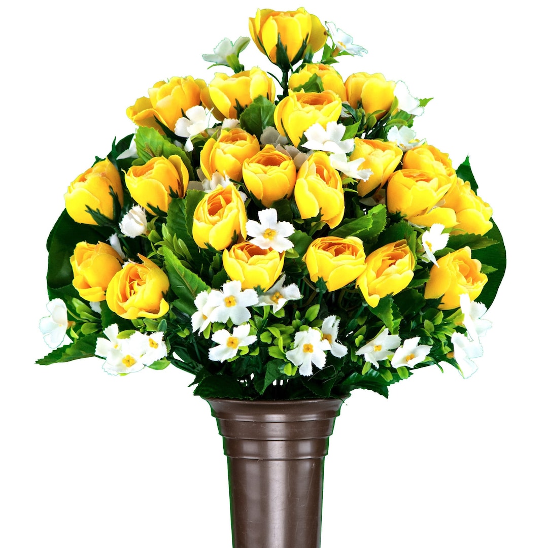 Yellow Cabbage Rose Arrangement Made for Mausoleum Vase Cemetery Flower
