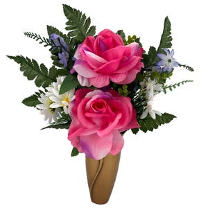 Pink Roses and White Daisies Mausoleum Cemetery Arrangement for Vase - Spring and Mothers Day Flowers for Mausoleum Vase
