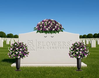 Purple & Pink Garden Mum Cemetery Saddle with Vase Arrangements