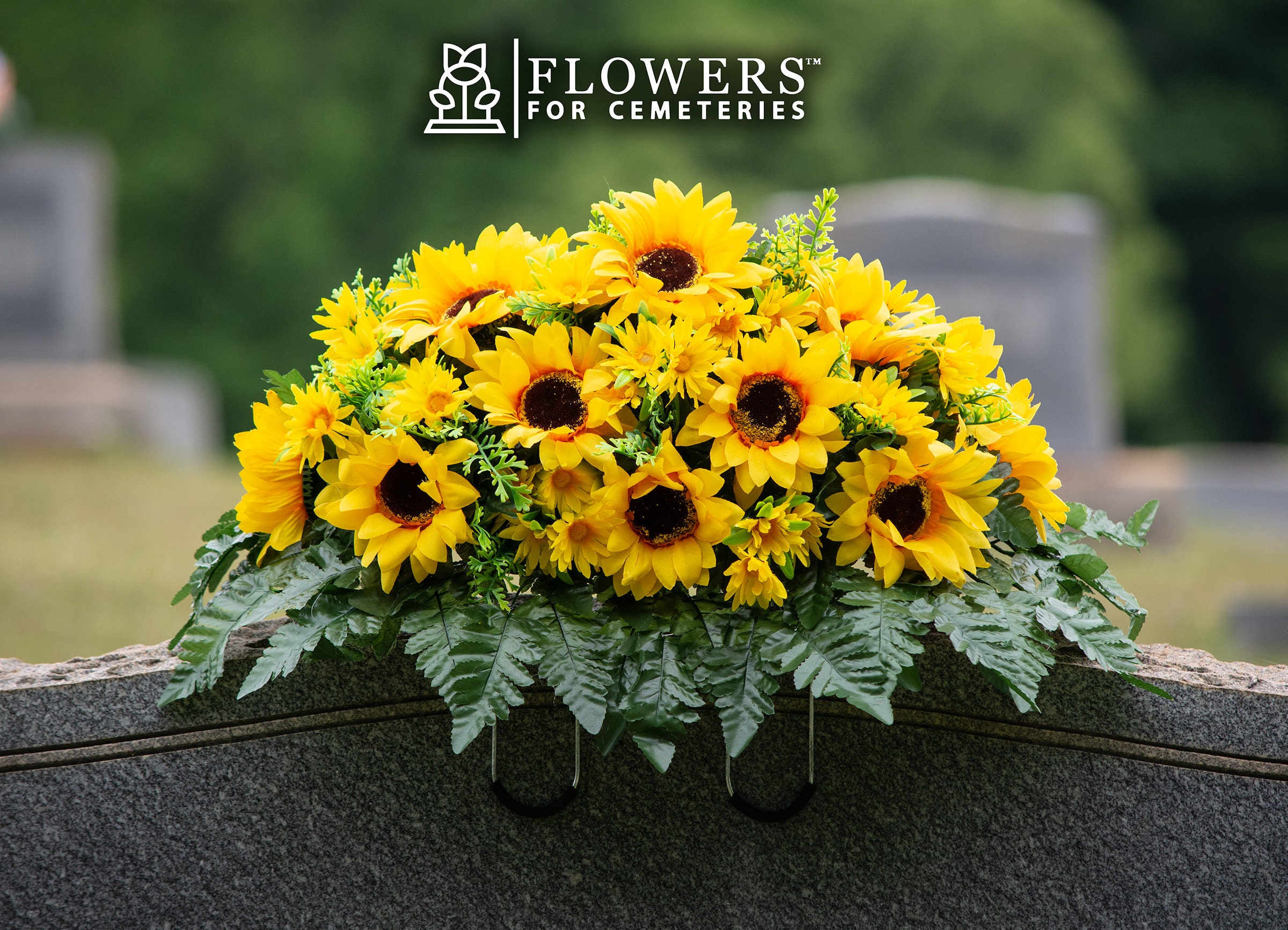 Sunflower Cemetery Saddle - Cemetery Flower Arrangement - Summer Headstone Cemetery Flowers