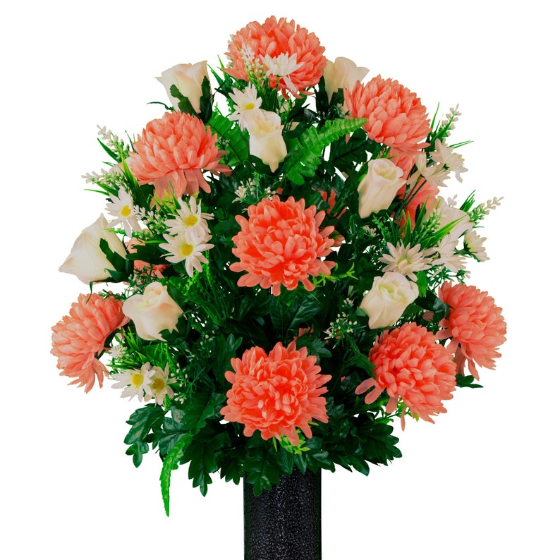 Peach Mum and White Roses Cemetery Flowers for Vase Spring Etsy