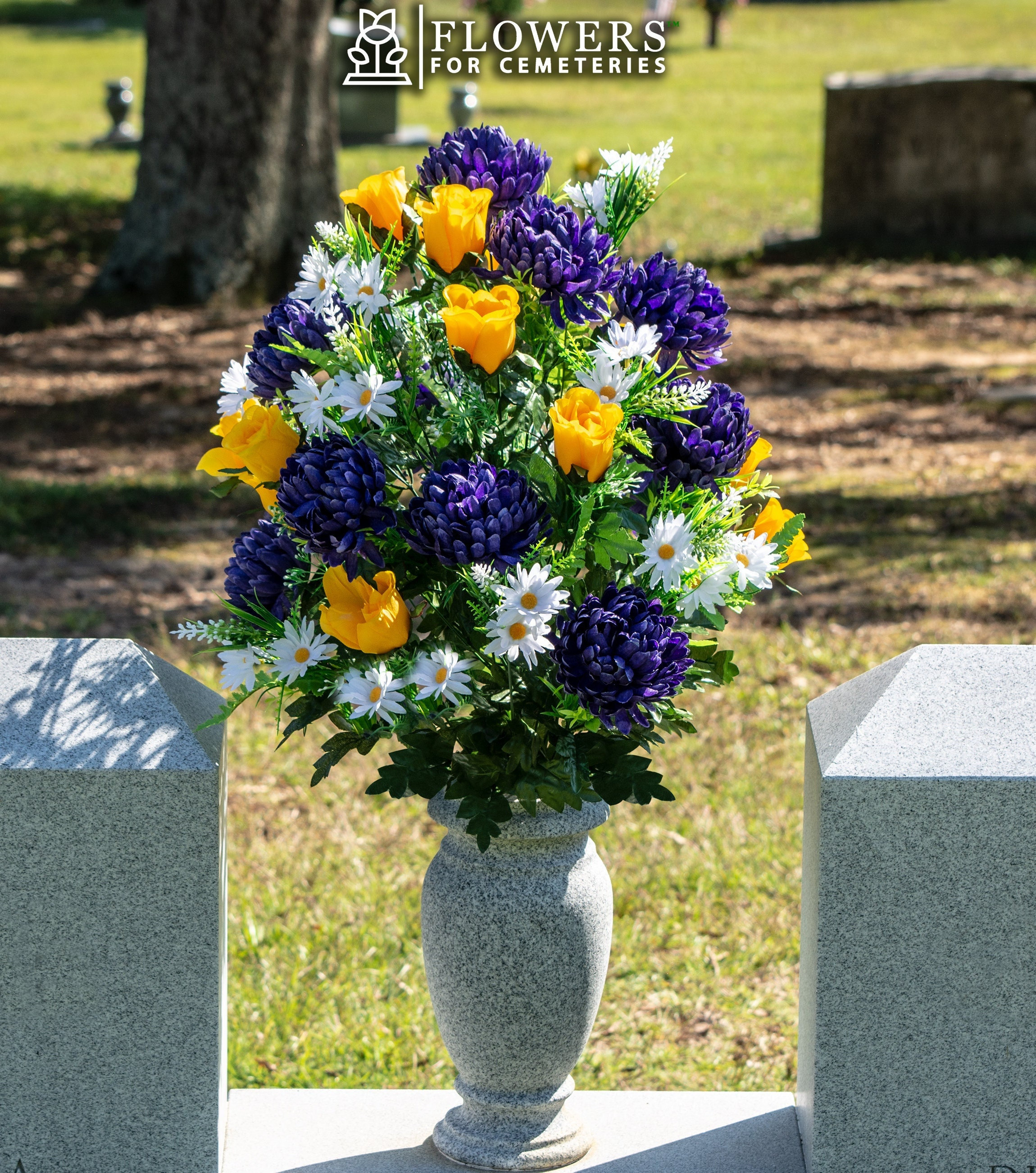 Spring Purple Mum and Yellow Rose Cemetery Flower for Vase Etsy