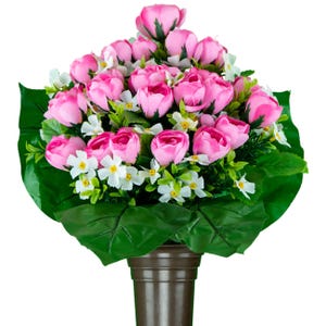 Pink Cabbage Roses Mausoleum Cemetery Arrangement for Vase - Cemetery Flowers for Mausoleum Vase