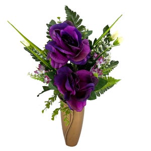Purple Roses and Lavender and White Daisies Mausoleum Cemetery Arrangement for Vase - Spring and Summer Flowers for Mausoleum Vase