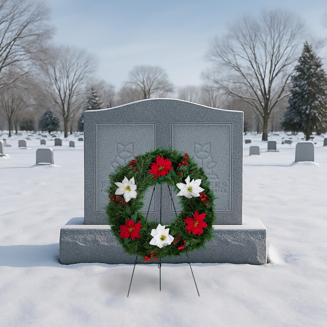 Red and White Poinsettia Christmas Wreath on Easel for Cemetery - Etsy