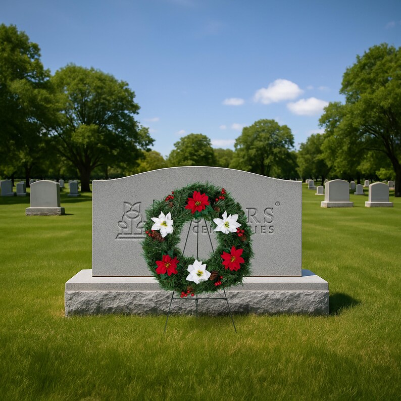 Red and White Poinsettia Christmas Wreath on Easel for Cemetery - Etsy