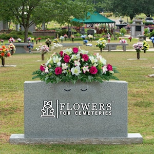 Pink Rose and White Alstroemeria Cemetery Saddle - Artificial Cemetery Flower Arrangement