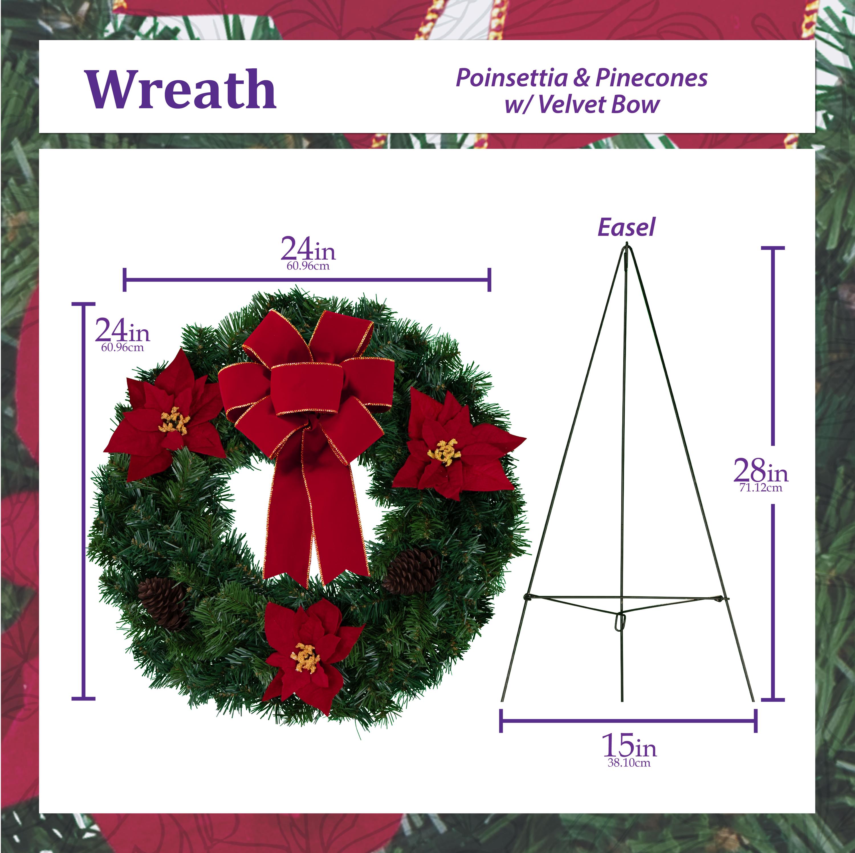 Evergreen Christmas Wreath With Poinsettias and Pine Cones for Cemetery ...