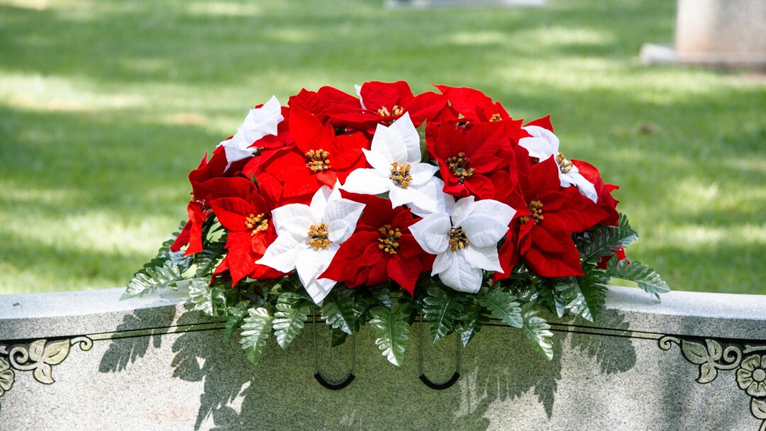White Poinsettias and Red Poinsettias Cemetery Saddle Etsy