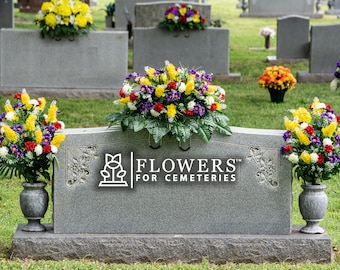 Wildflower Cemetery Flower Set – Red, Yellow, Purple Artificial Flowers - Saddles and Vase Arrangements