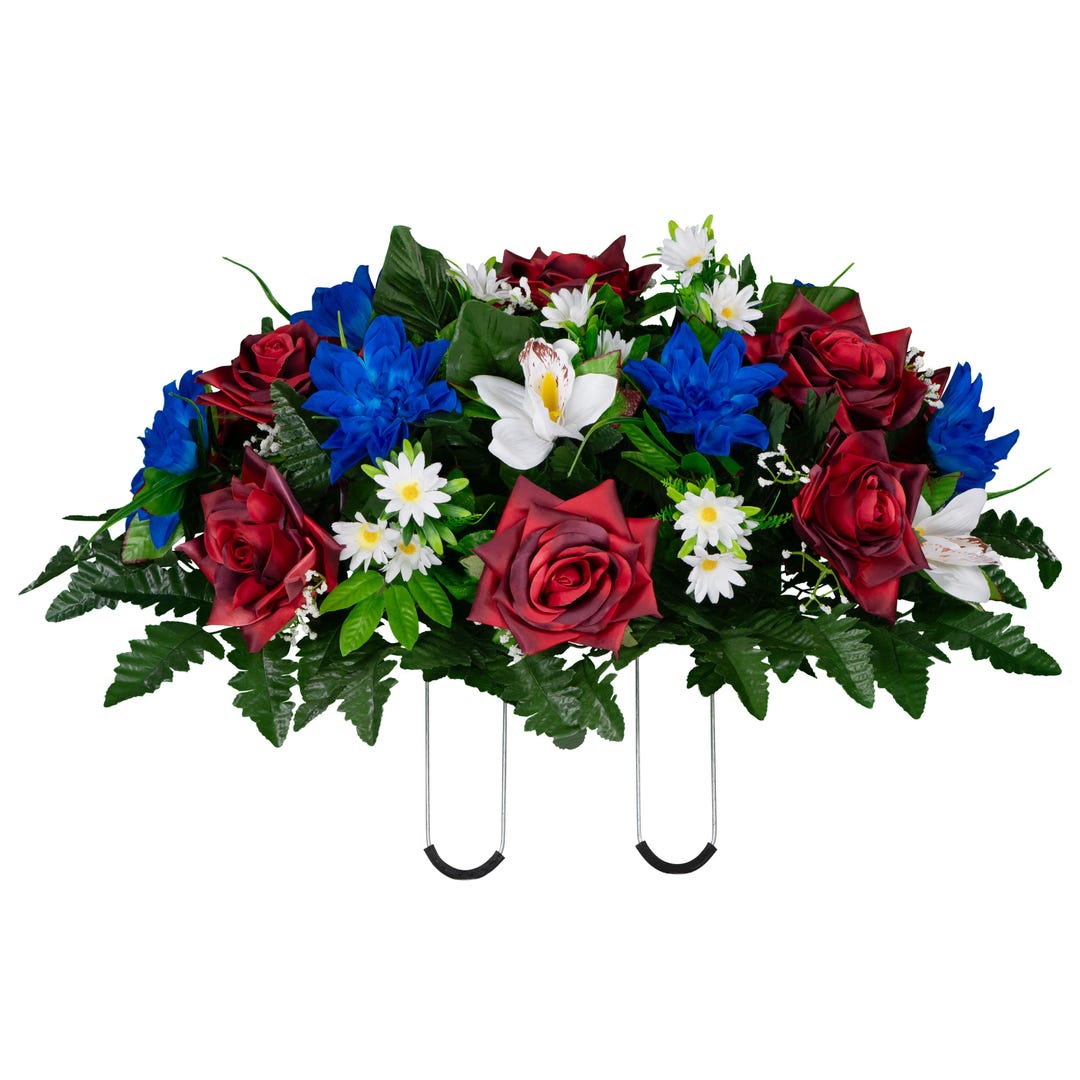 Red White and Blue Artificial Cemetery Saddle for Headstone - Patriotic ...