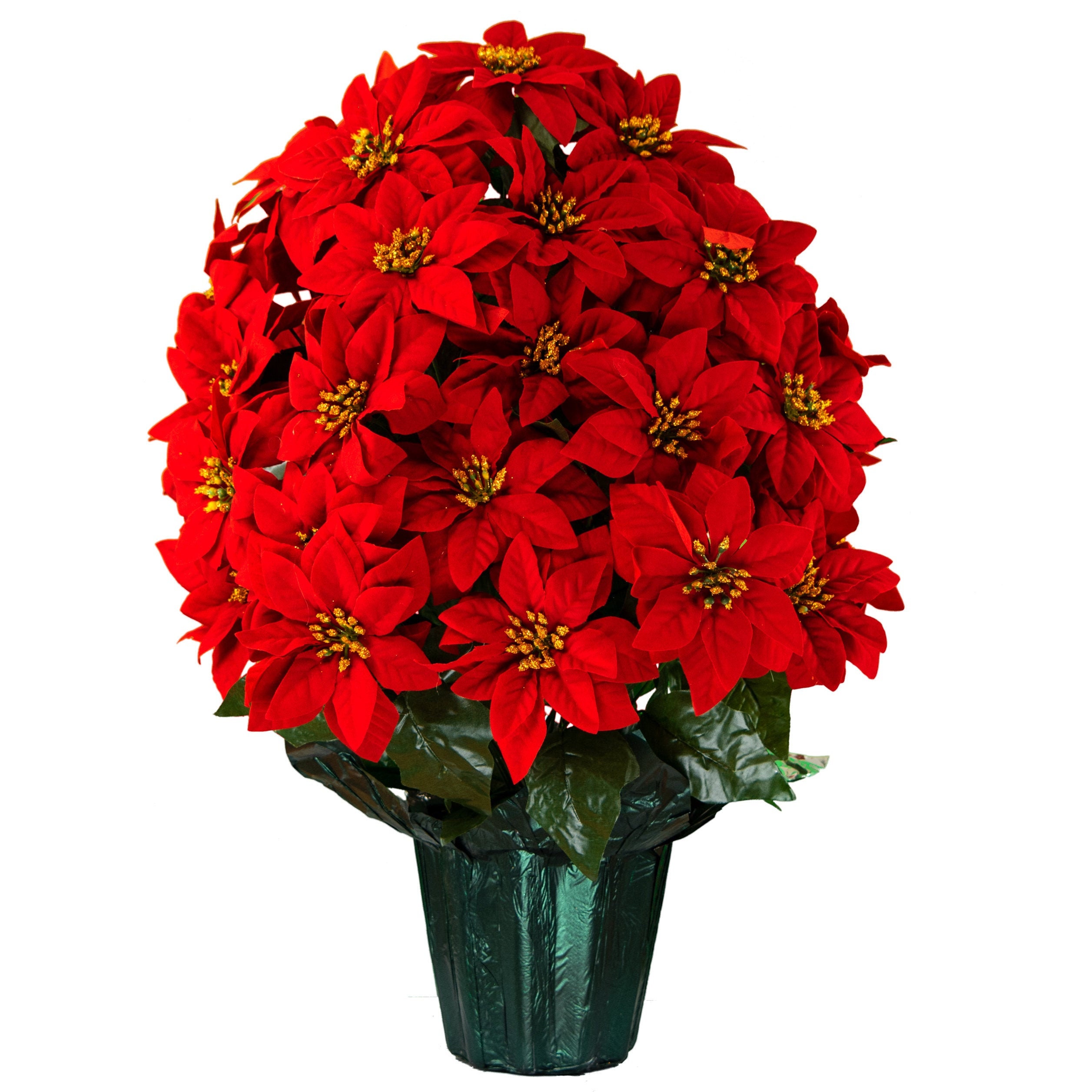 Large Red Poinsettia Potted Silk Arrangement Cemetery Etsy