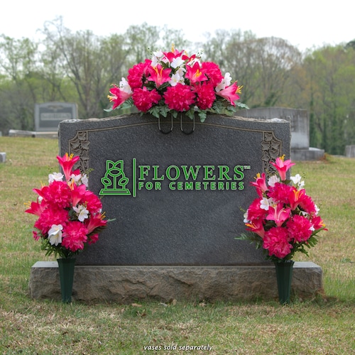 Pink Lily and Dahlia Cemetery Saddle and Flowers - Mother's Day high quality Cemetery Flowers - Pink Artificial Flowers for Headstone (1-SD2556/2-MD2334)